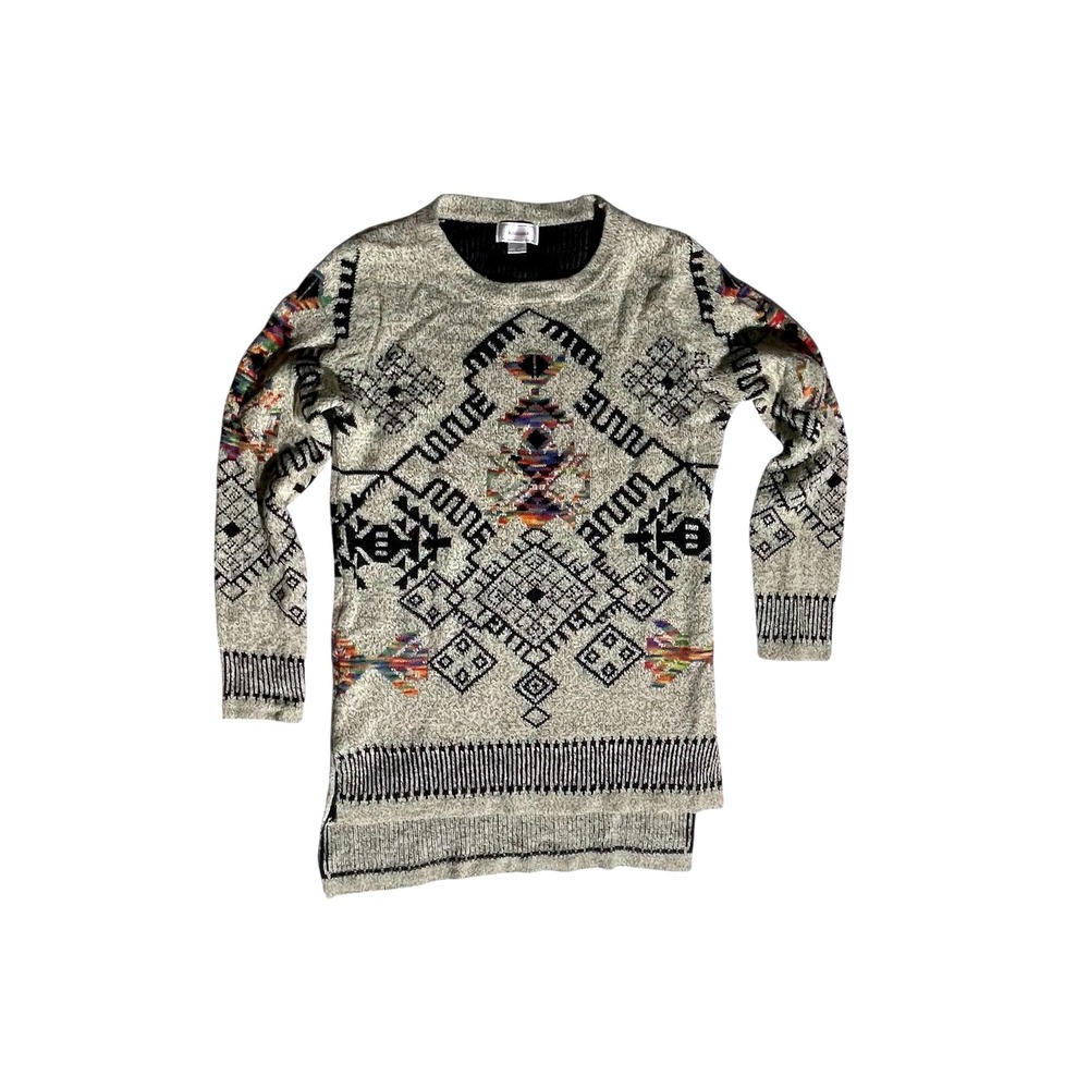 Kamana Women's Beige Aztec Geometric Print Long Sleeve Sweater‎  Small